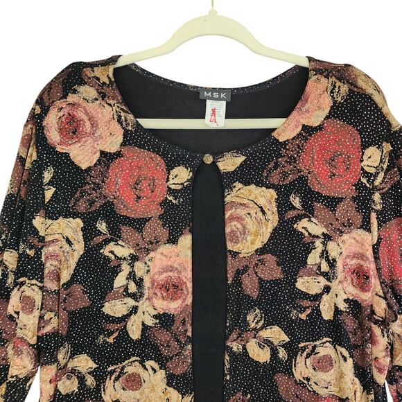 MSK Womens Vintage Cardigan Size XL Beaded Fringe Hem Floral Dark Whimsical Goth - Picture 6 of 12